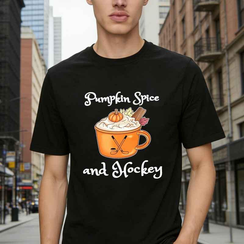 Pumpkin Spice And Hockey With Hot Chocolate Mug And Crossed Sticks Unisex Classic T-shirt