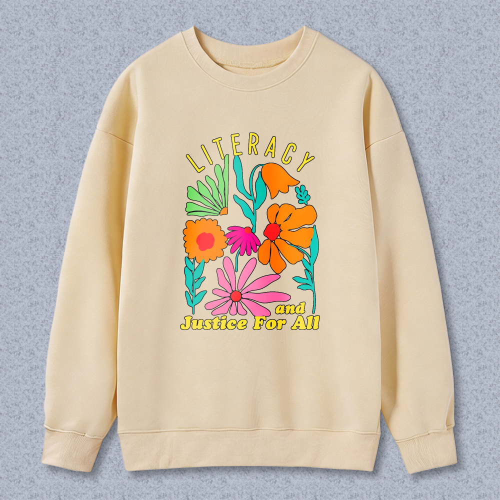 Wardrobecart Literacy And Justice For All Floral Design Unisex Classic Sweatshirt