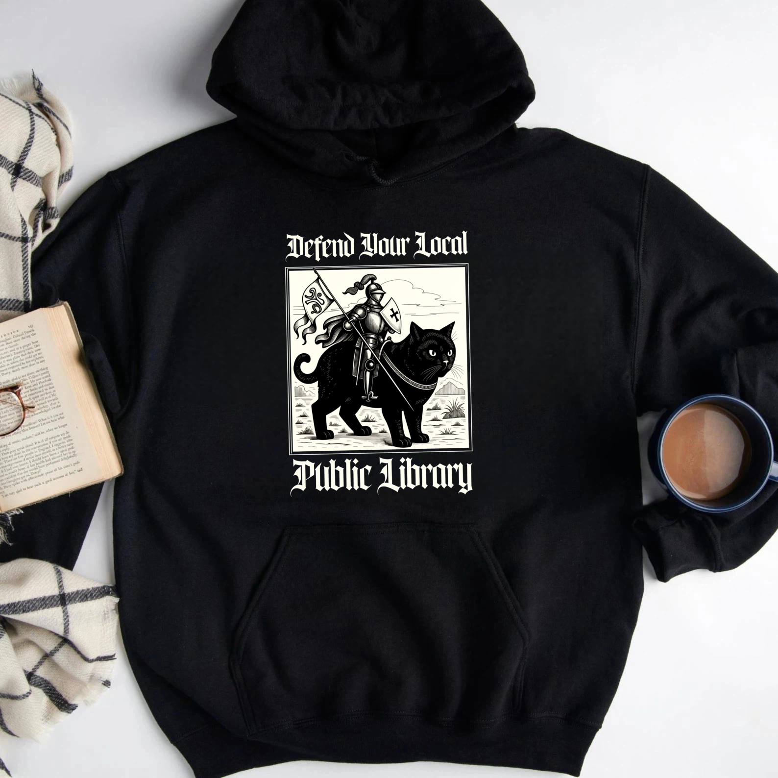Wardrobecart Knight And Cat Defend Your Local Public Library Unisex Classic Hoodie(1)