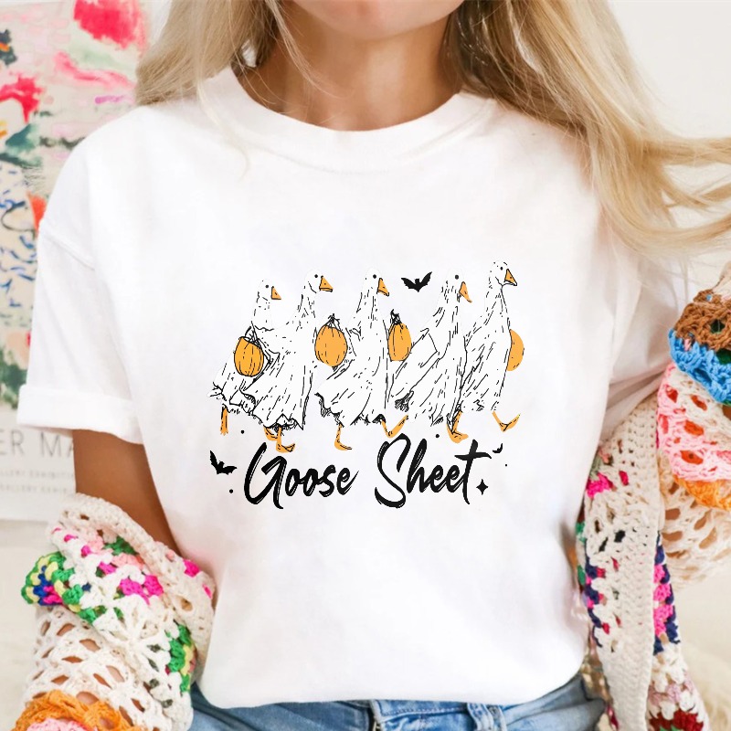 Goose Sheet Halloween Funny Geese With Pumpkins And Bats Design, Unisex Classic T-shirt
