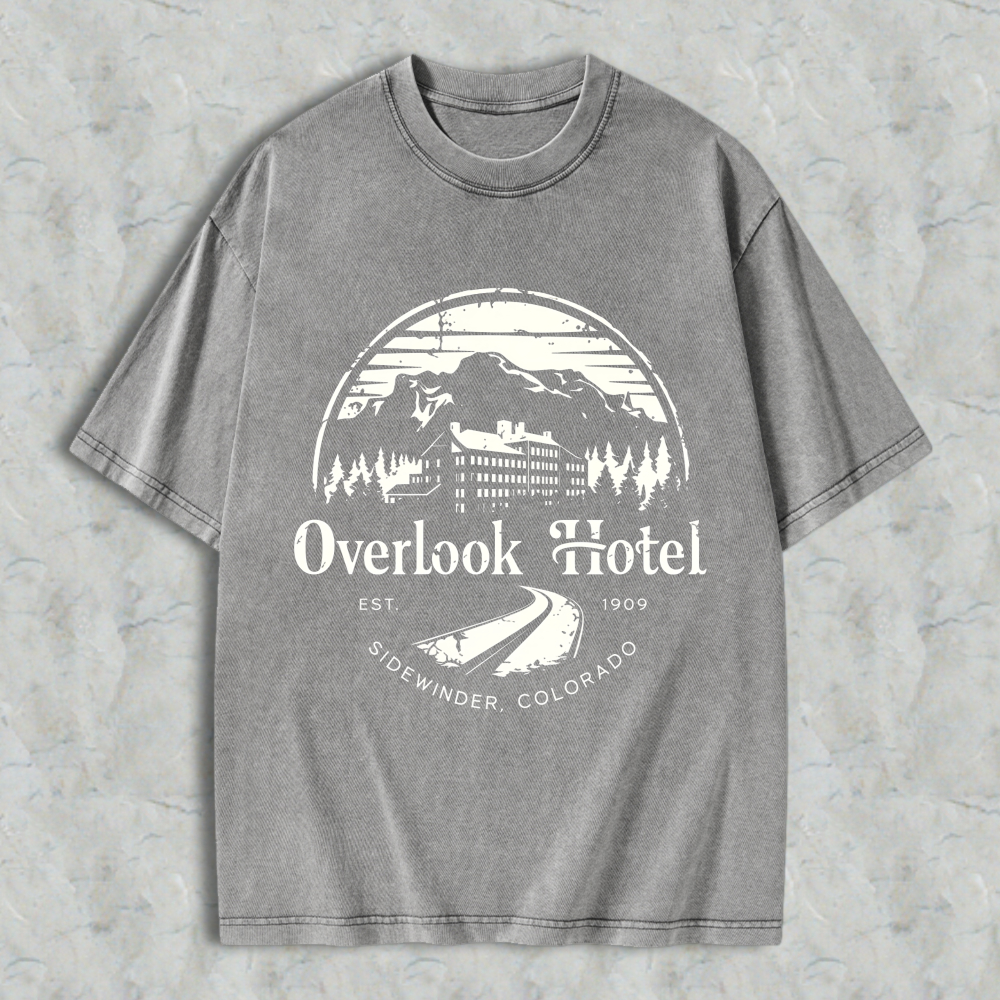 Wardrobecart Overlook Hotel Mountain Scene With Trees And Building Design Unisex Washed T-shirt