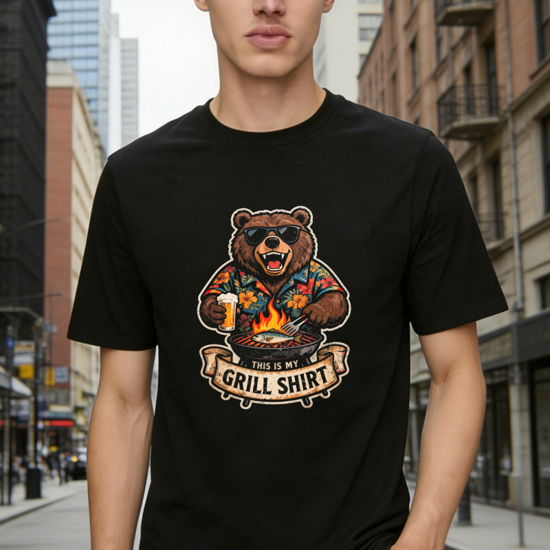Funny Bear Wearing Sunglasses Grilling With Beer This Is My Grill Shirt Unisex Classic T-shirt