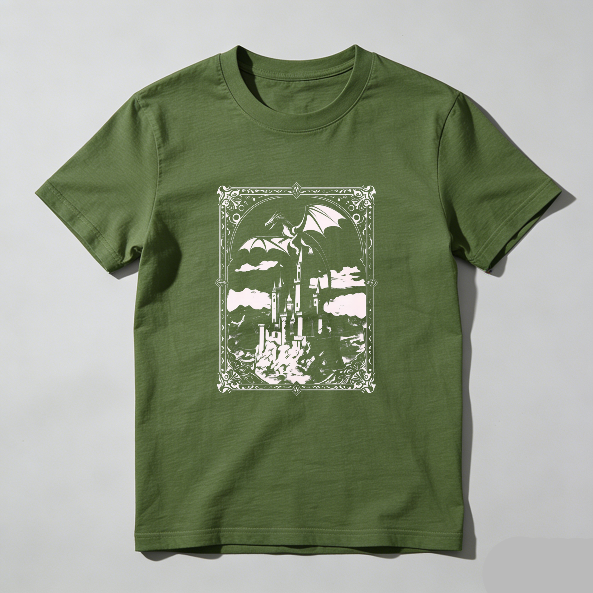 Wardrobecart Dragon Castle Sky Clouds Frame Artwork Design Tshirt