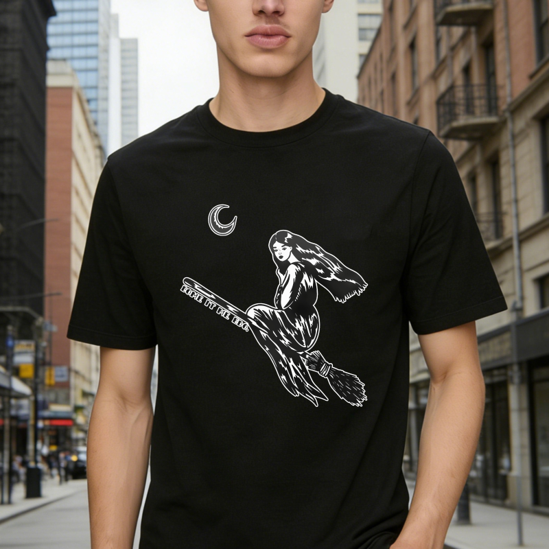 Witch Riding Broomstick Under Crescent Moon, Unisex Classic T-shirt