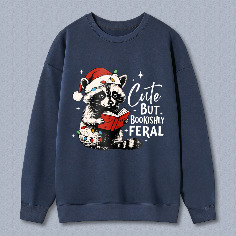 Wardrobecart Raccoon Reading Book With Santa Hat And Christmas Lights Unisex Classic Sweatshirt