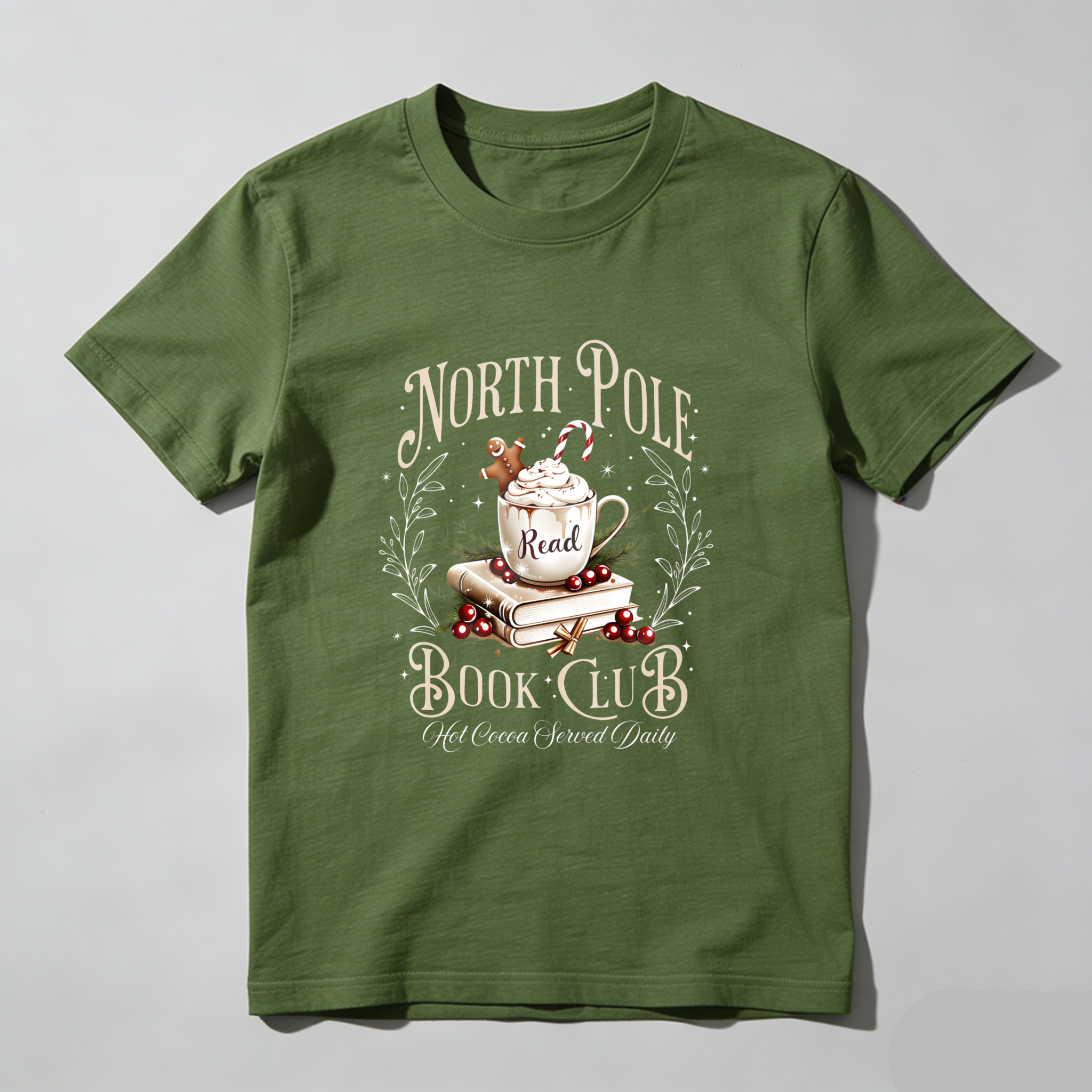 Wardrobecart North Pole Book Club Hot Cocoa Served Daily Tshirt