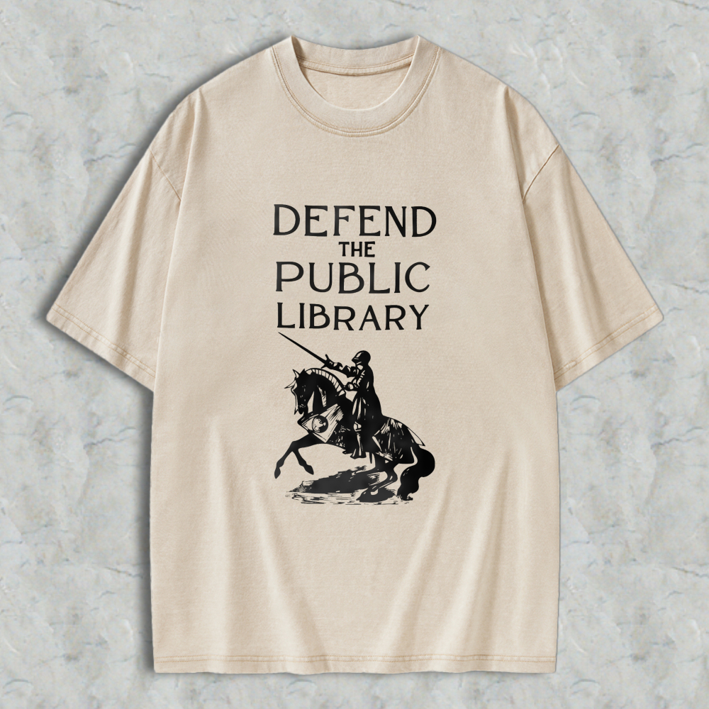 Wardrobecart Defend The Public Library Knight On Horseback Unisex Washed T-shirt