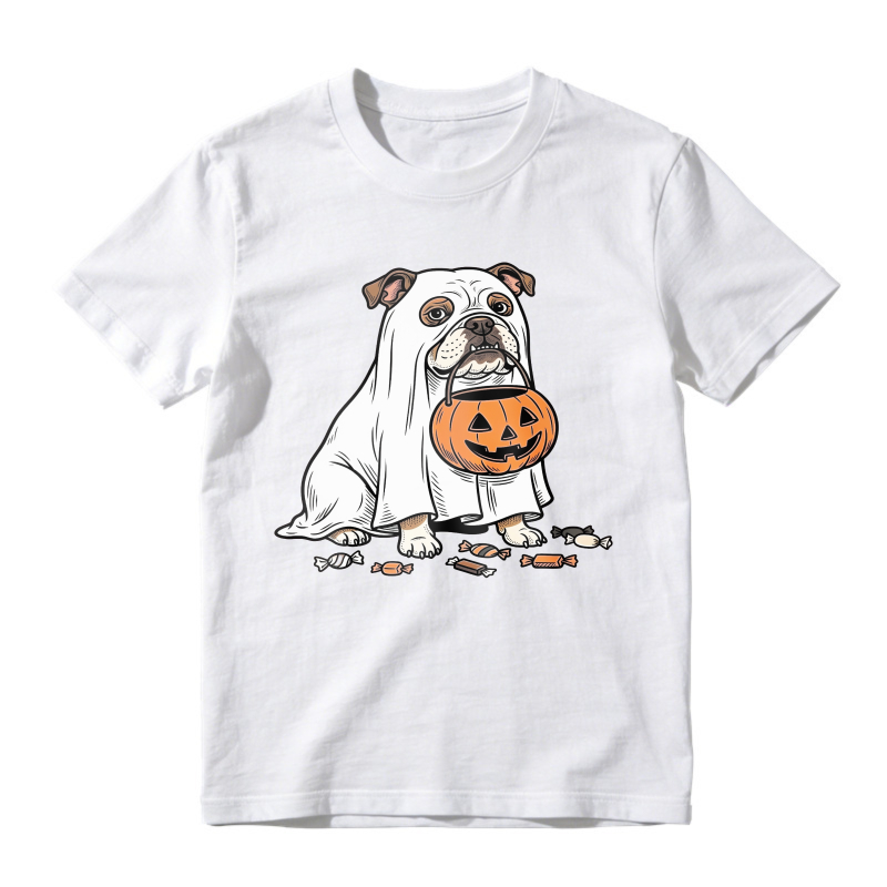 Cute Bulldog Holding Pumpkin Candy Bucket Halloween Trick Or Treat, Unisex Classic T-shirt