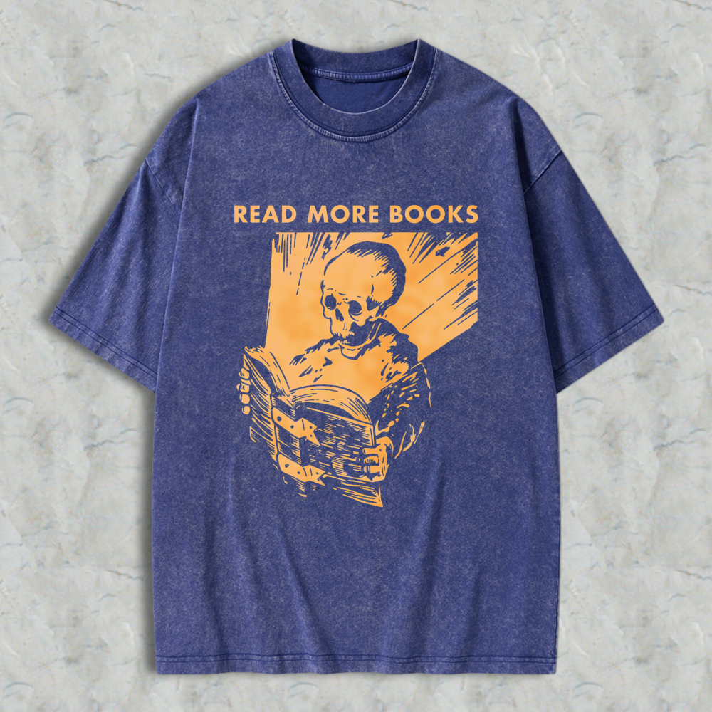 Wardrobecart Skeleton Reading Book Read More Books Unisex Washed T-shirt