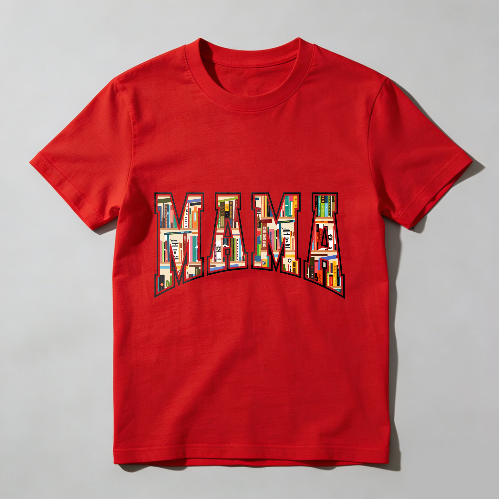 Wardrobecart Mama Bookshelf Pattern Print Design Tshirt