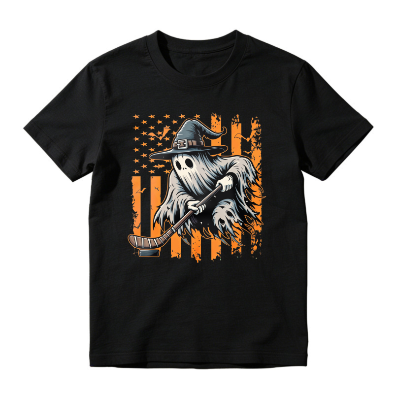 Halloween Ghost Witch Holding Broom American Flag Unisex Classic T-shirt