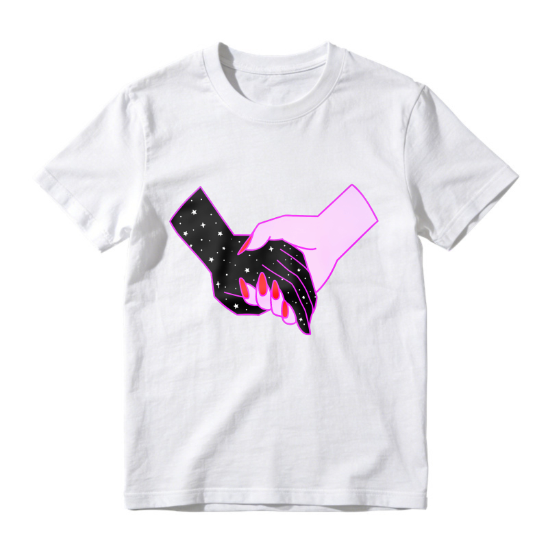 Starry Night Hands Holding Pink Nails Art, Unisex Classic T-shirt
