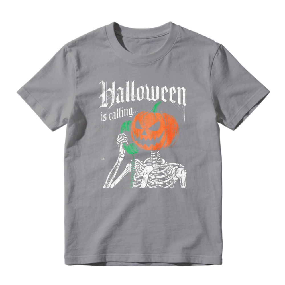 Halloween Is Calling Skeleton Holding Pumpkin Graphic T-shirt