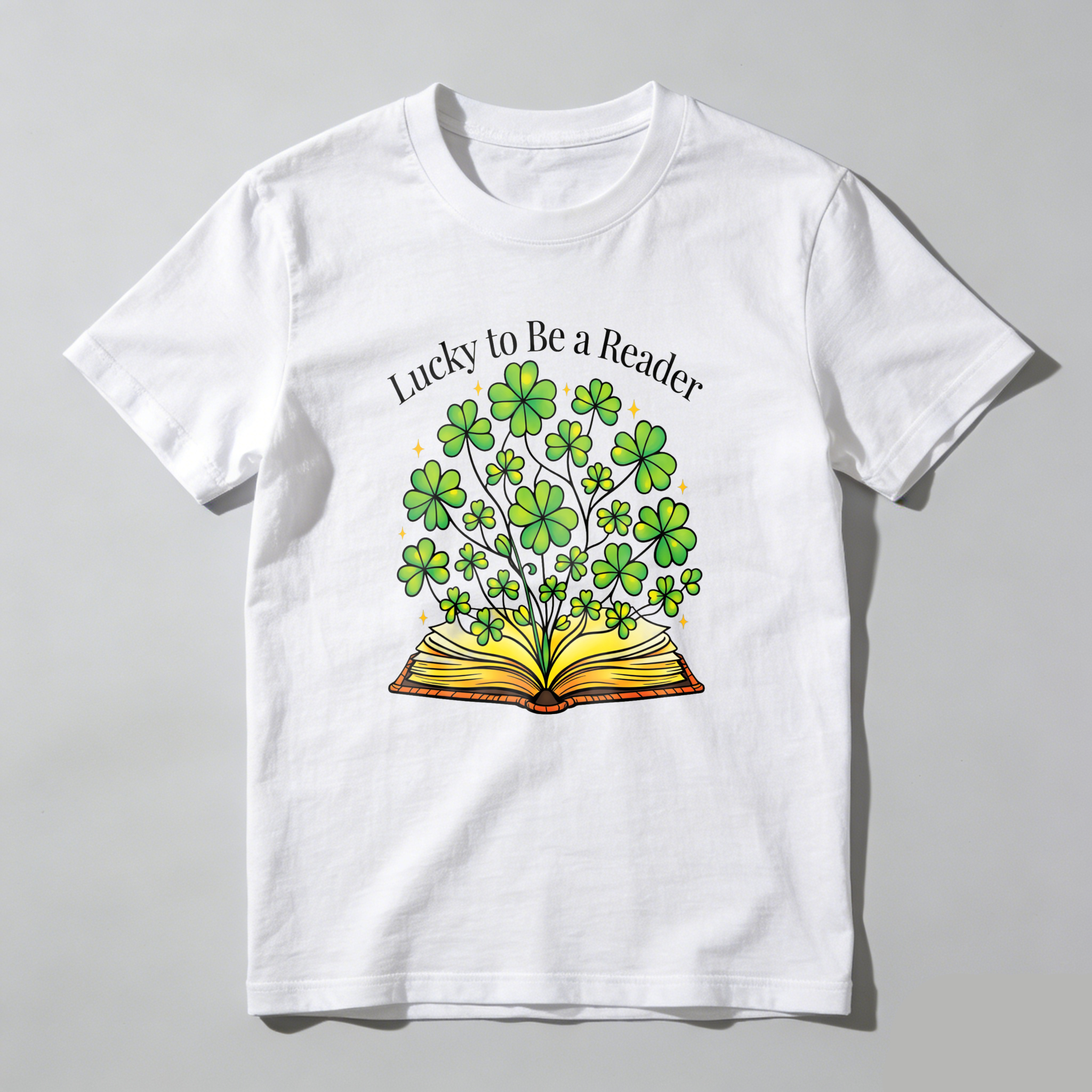 Wardrobecart Lucky To Be A Reader Book With Clovers tshirt