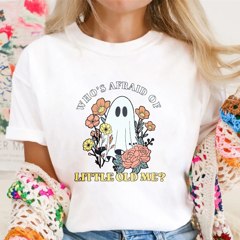 Whos Afraid Of Little Old Me Ghost And Floral Design Unisex Classic T Shirt