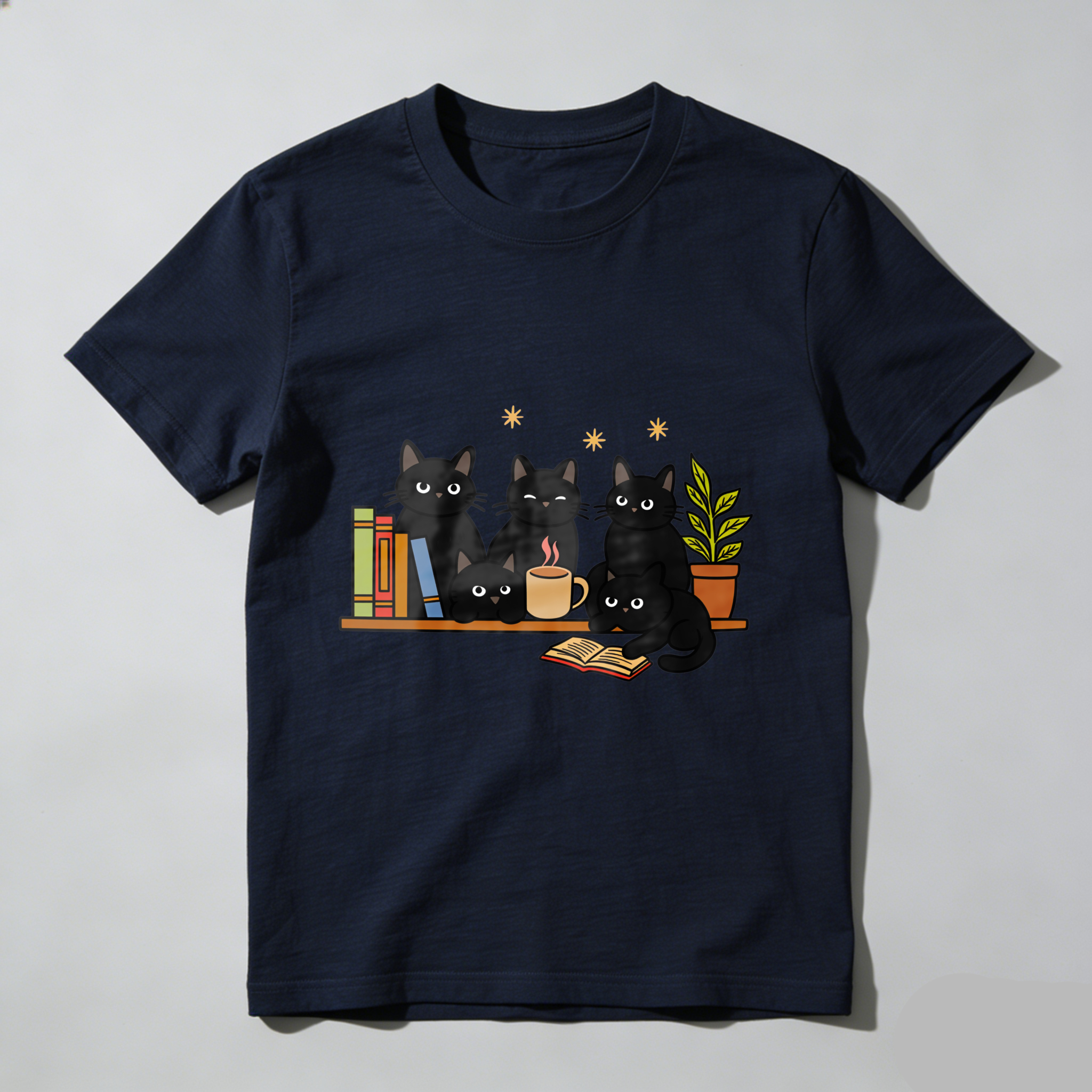 Wardrobecart Cats Books Coffee Plant Stars Tshirt