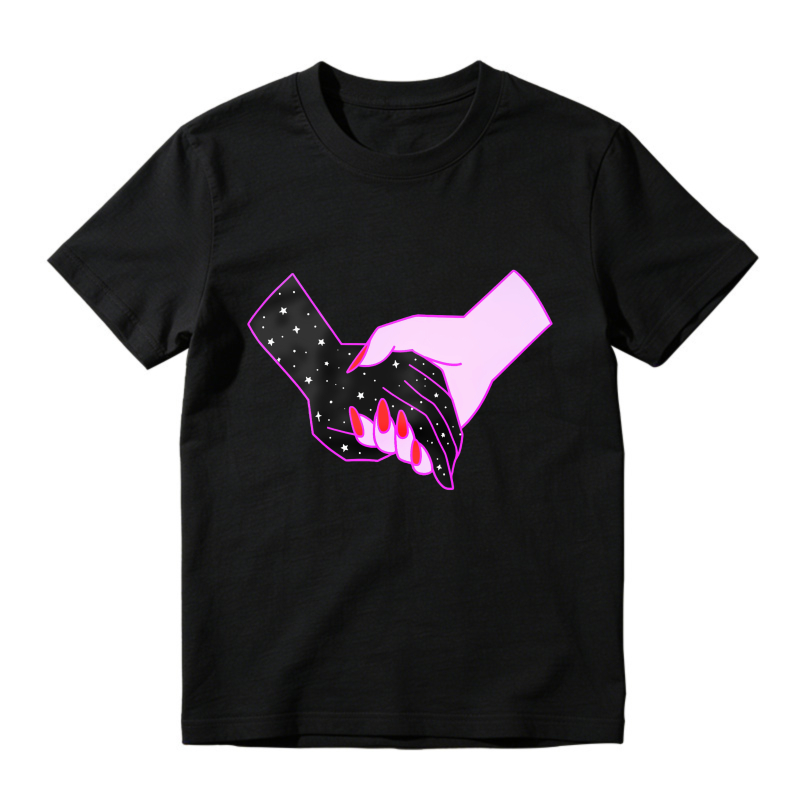 Starry Night Hands Holding Pink Nails Art, Unisex Classic T-shirt