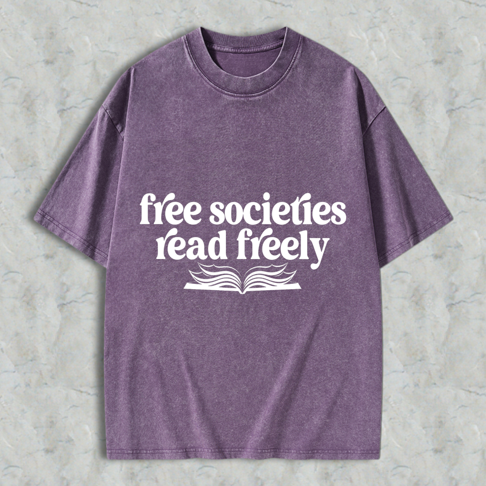 Wardrobecart Free Societies Read Freely Book Graphic Unisex Washed T-shirt