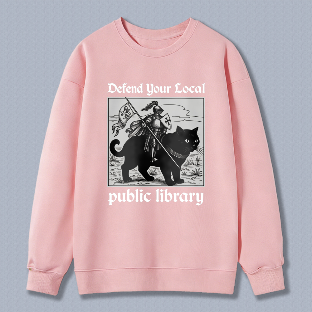 Wardrobecart Knight Cat With Flag And Shield Public Library Unisex Classic Sweatshirt