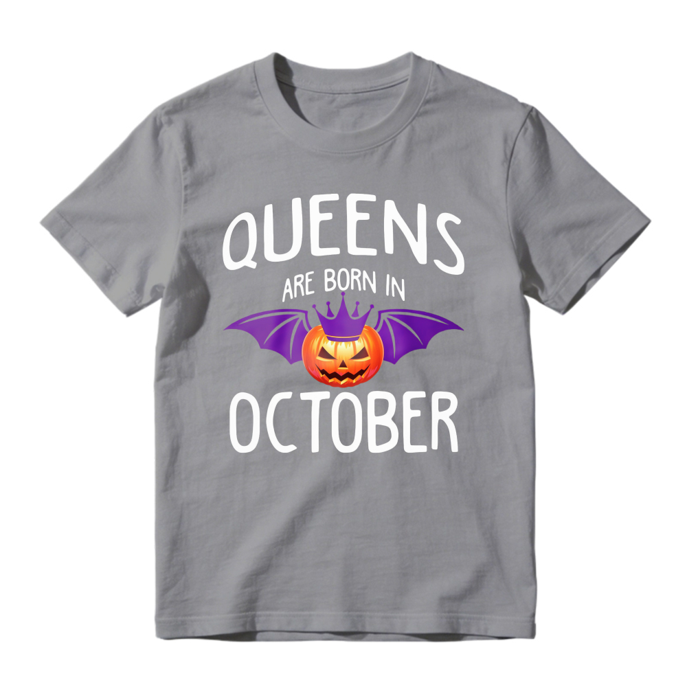 Queens Are Born In October Halloween Pumpkin Bat Unisex Classic T-shirt