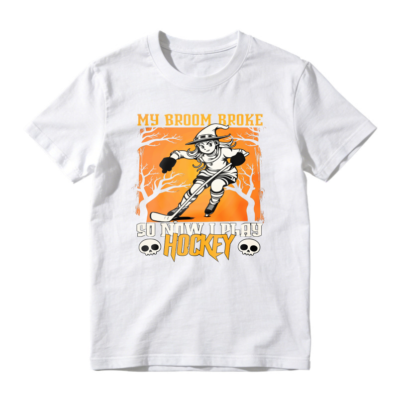 My Broom Broke So Now I Play Hockey Skeleton Witch Halloween Unisex Classic T-shirt