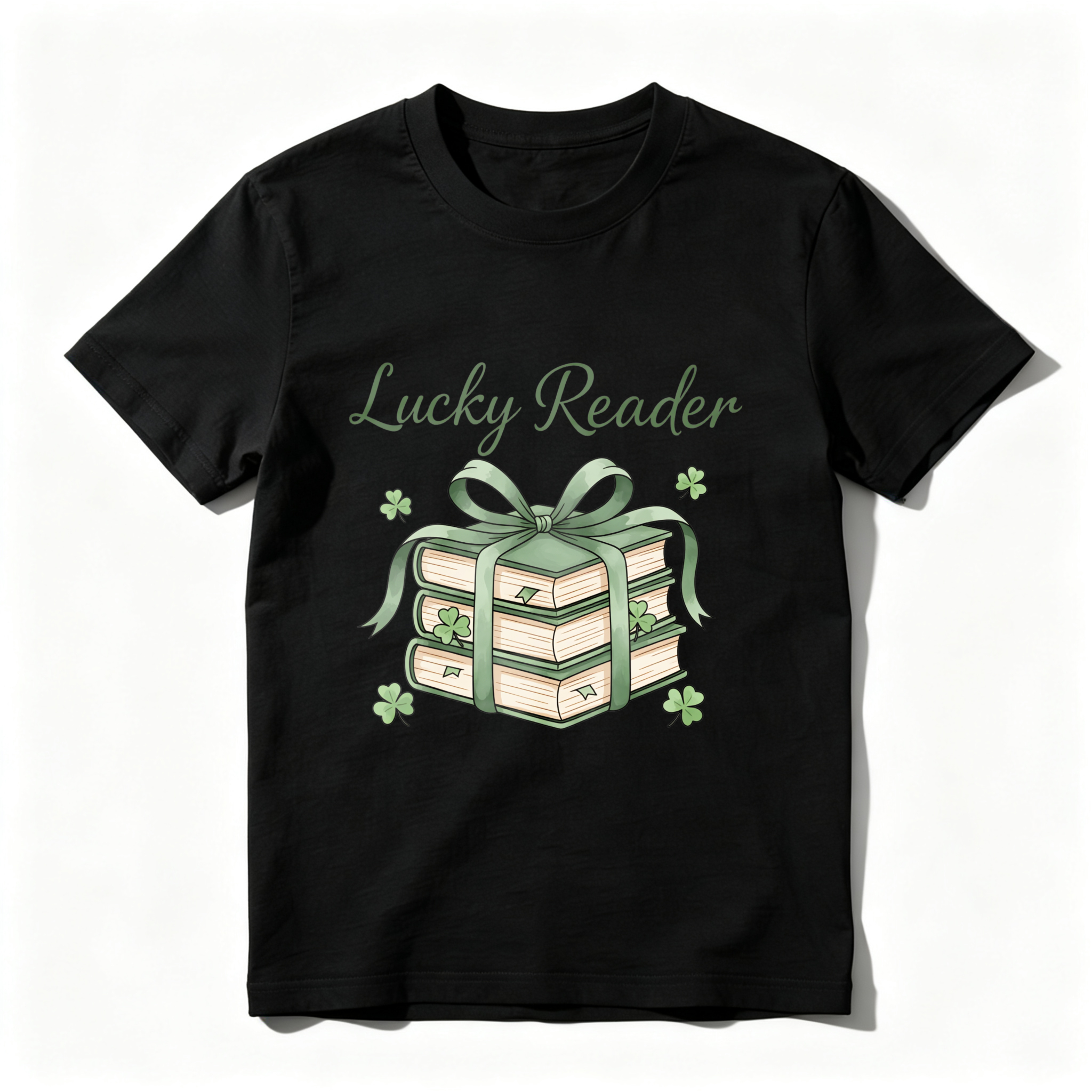 Wardrobecart Lucky Reader Books With Green Ribbon And Shamrocks tshirt