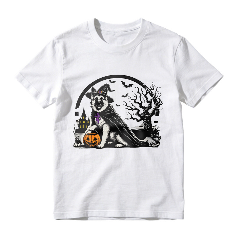 Halloween German Shepherd Witch Hat Pumpkin Bat Haunted House Graphic, Unisex Classic T-shirt