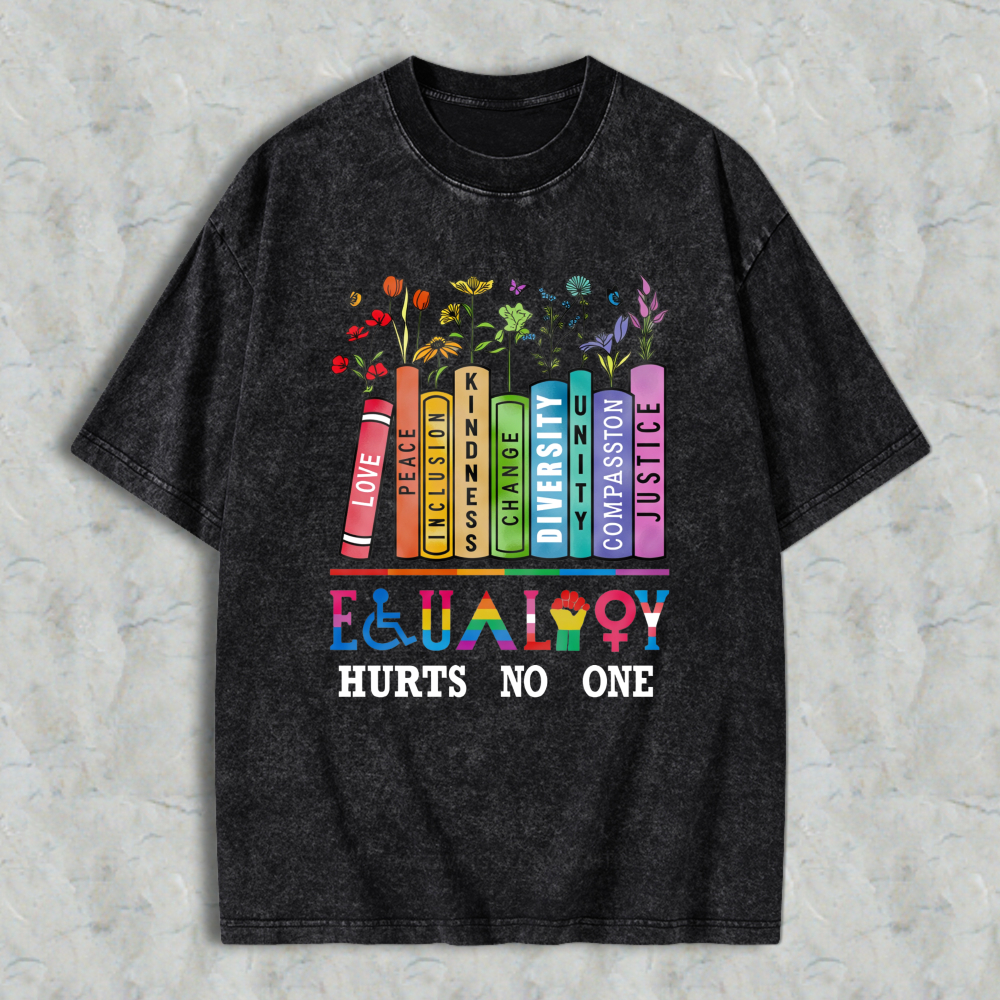Wardrobecart Colorful Crayons With Words Love Peace Kindness Diversity Compassion Unity Justice And Flowers Above Equality Hurts No One Unisex Washed T-shirt