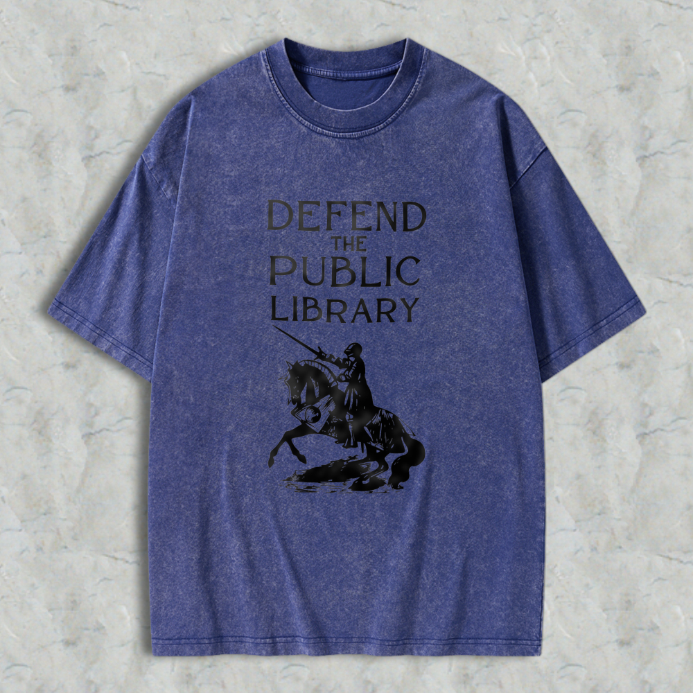 Wardrobecart Defend The Public Library Knight On Horseback Unisex Washed T-shirt