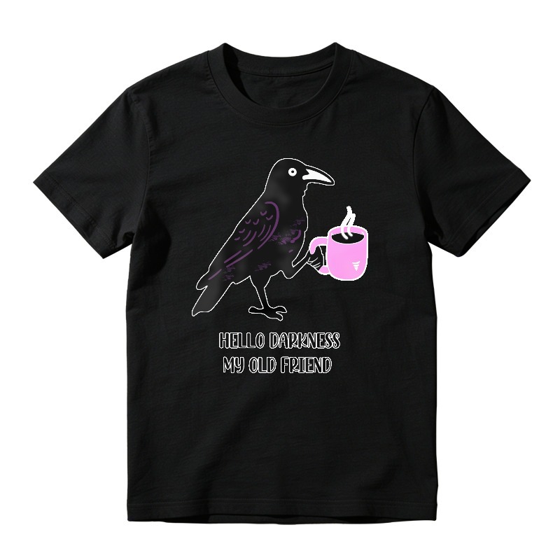 Black Crow Holding Pink Coffee Mug, Hello Darkness My Old Friend Quote, Unisex Classic T-shirt