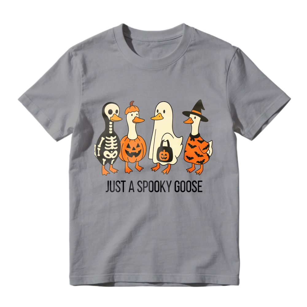Halloween Four Geese In Skeleton Pumpkin Witch Costumes With Just A Spooky Goose Text, Unisex Classic T-shirt