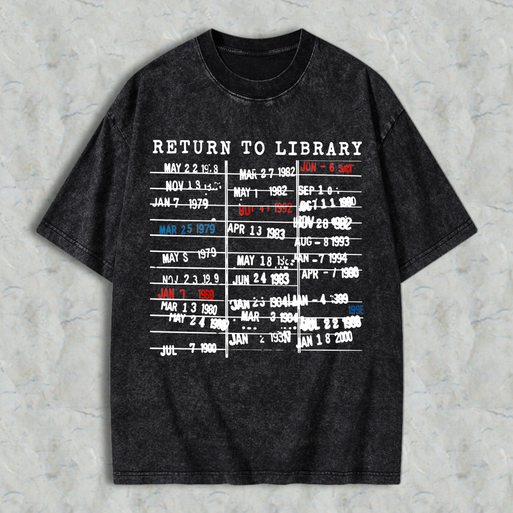 Wardrobecart Return To Library Date Stamp Design Unisex Washed T-shirt