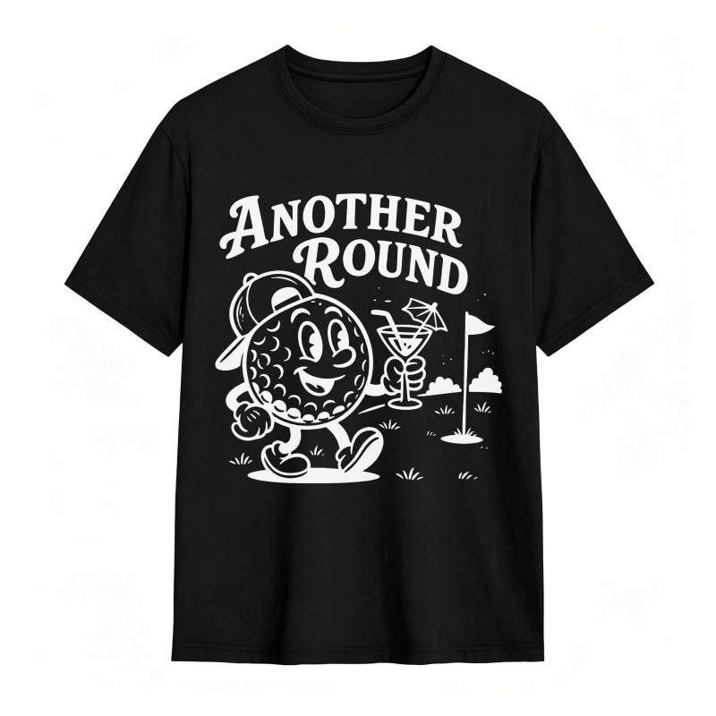 Golf Ball Character Holding Cocktail And Flag On Golf Course Another Round Text Unisex Classic T-shirt