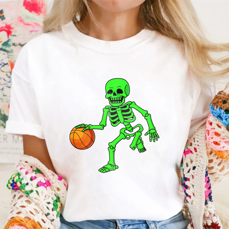Neon Green Skeleton Dribbling Orange Basketball Unisex Classic T-shirt