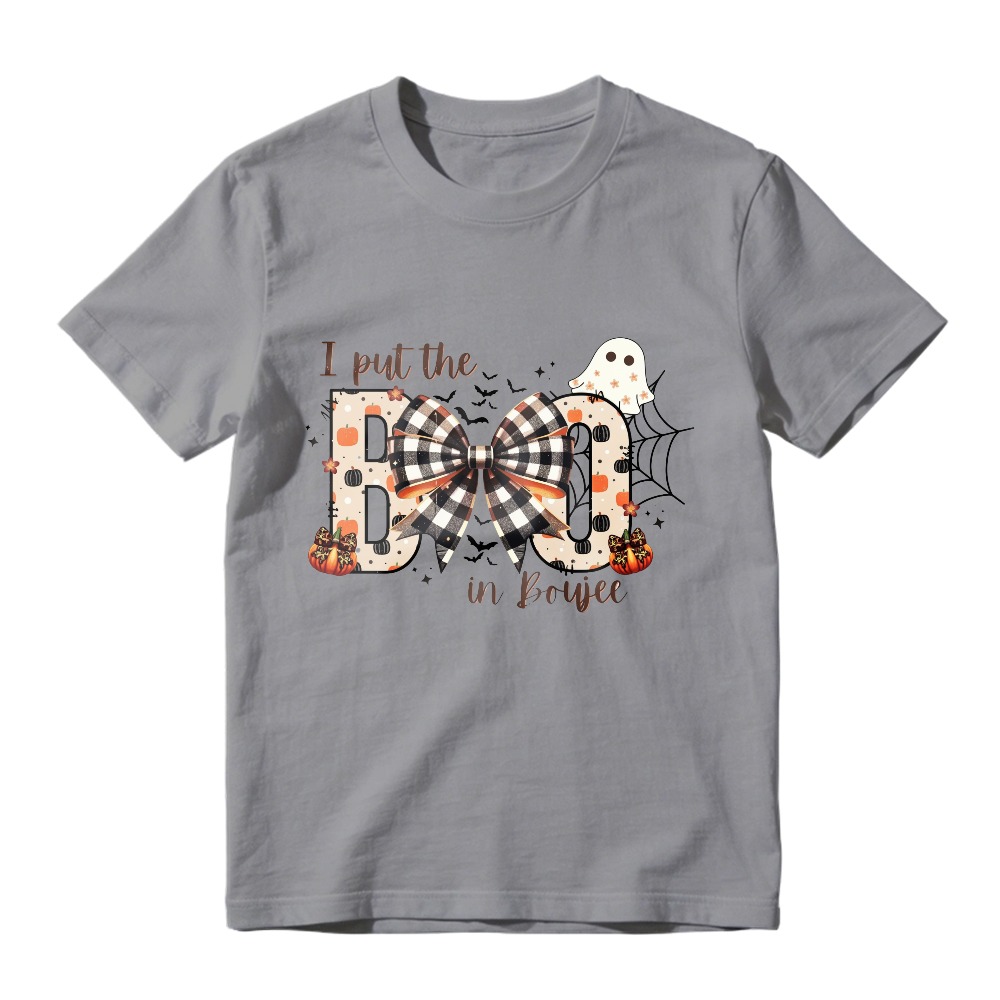 I Put The Boo In Boyee Halloween Ghost Pumpkin Plaid Bow, Unisex Classic T-shirt