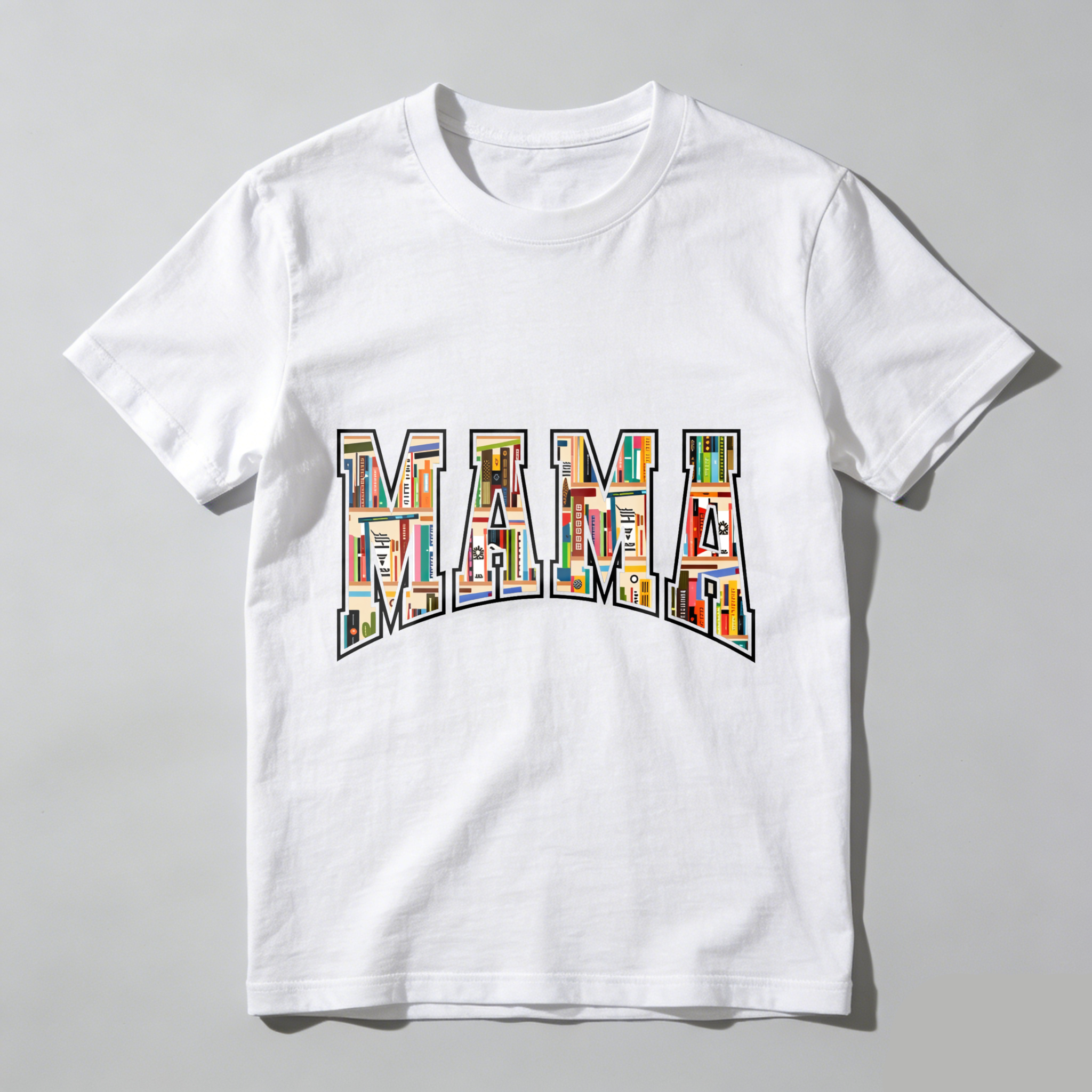 Wardrobecart Mama Bookshelf Pattern Print Design Tshirt