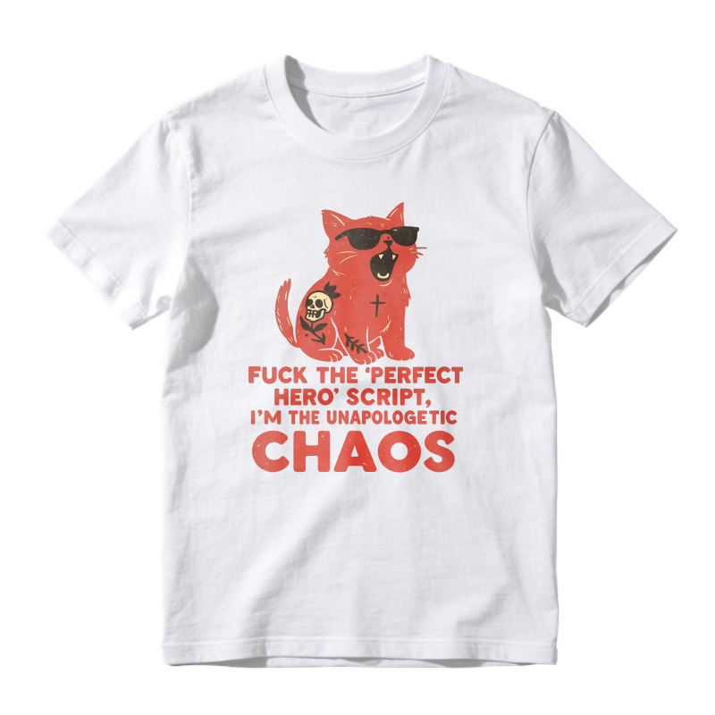 Red Cat With Sunglasses And Skull, Unapologetic Chaos Quote Graphic, Unisex Classic T-shirt