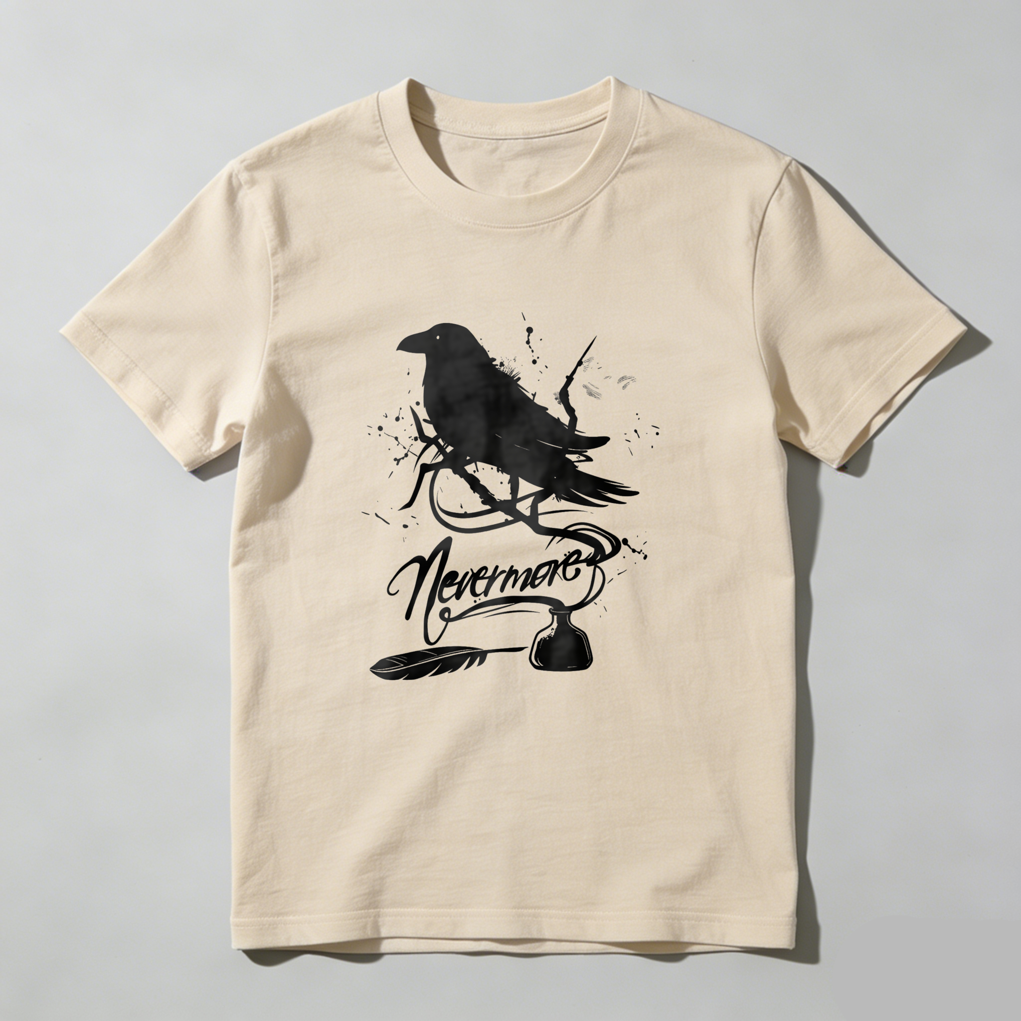 Wardrobecart White Raven Perched On Branch With Nevermore Text Tshirt