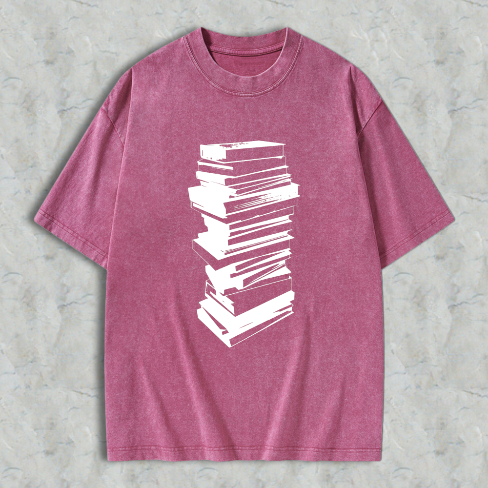 Wardrobecart Stack Of Books Pattern Unisex Washed T-shirt
