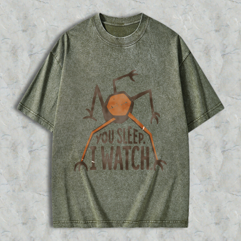 Wardrobecart Spider With Text You Sleep I Watch Unisex Washed T-shirt