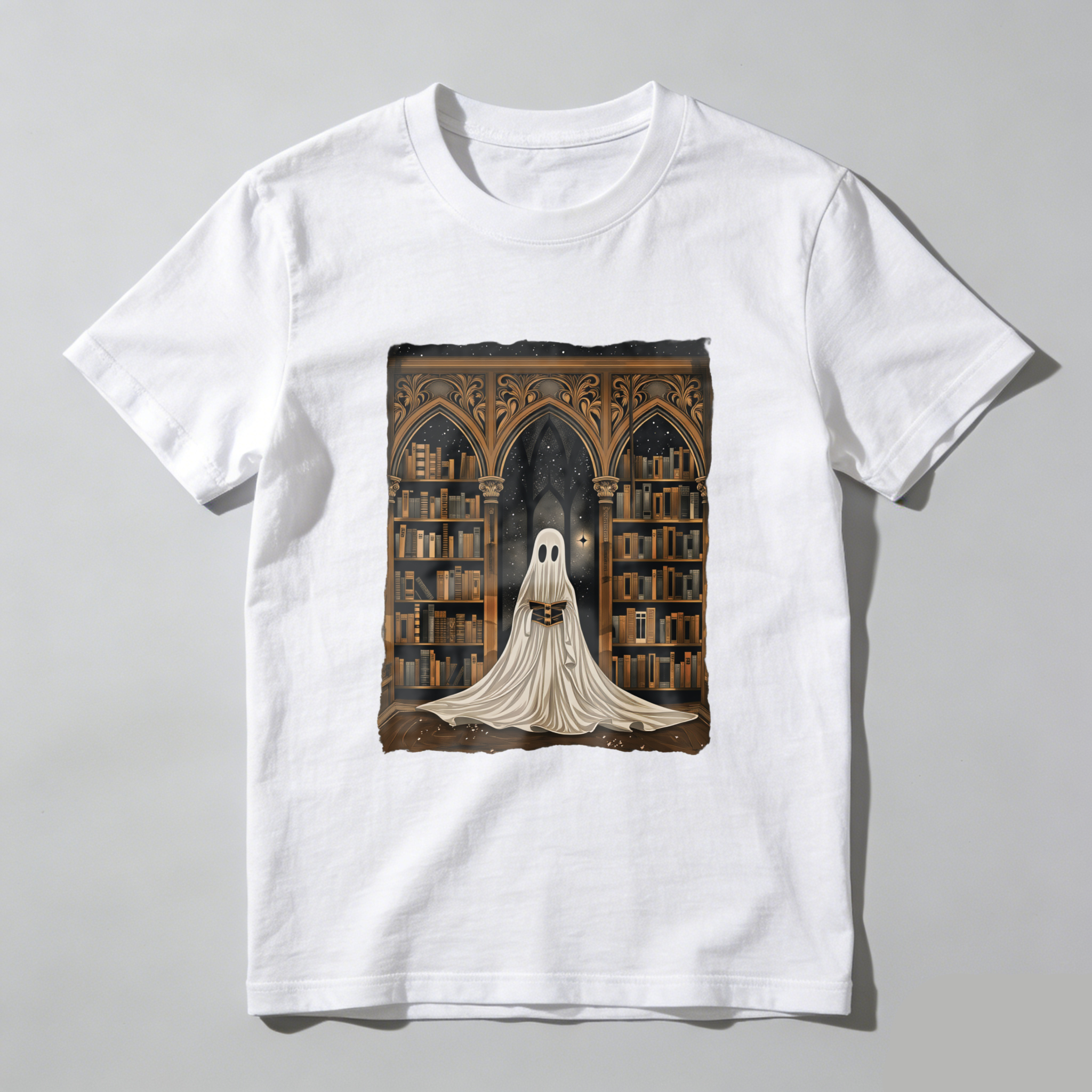 Wardrobecart Ghost In Library With Books And Stars Tshirt