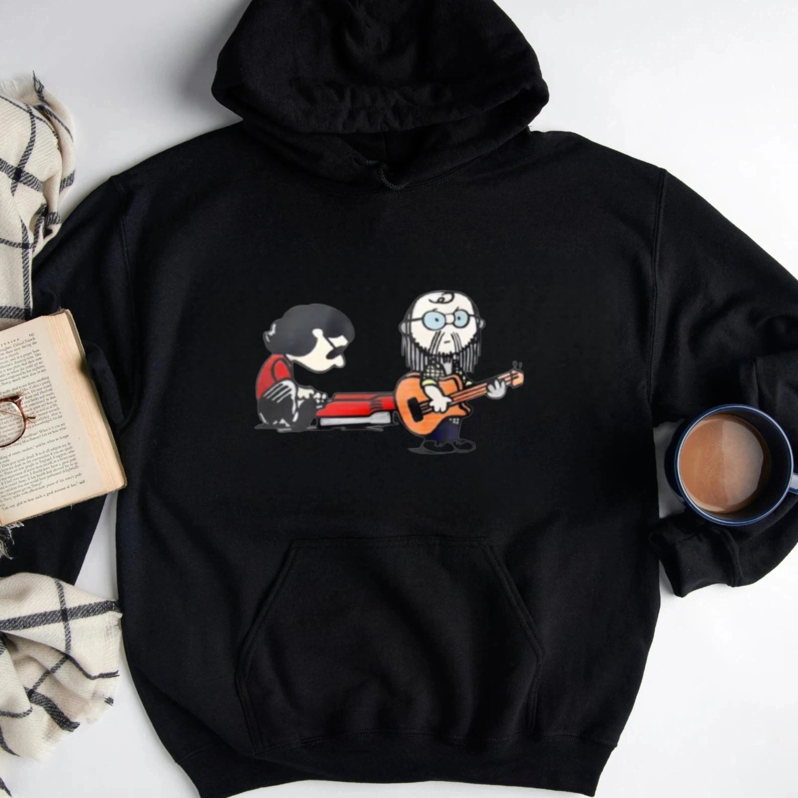 Cartoon Musicians Playing Guitar And Keyboard Unisex Classic Hoodie