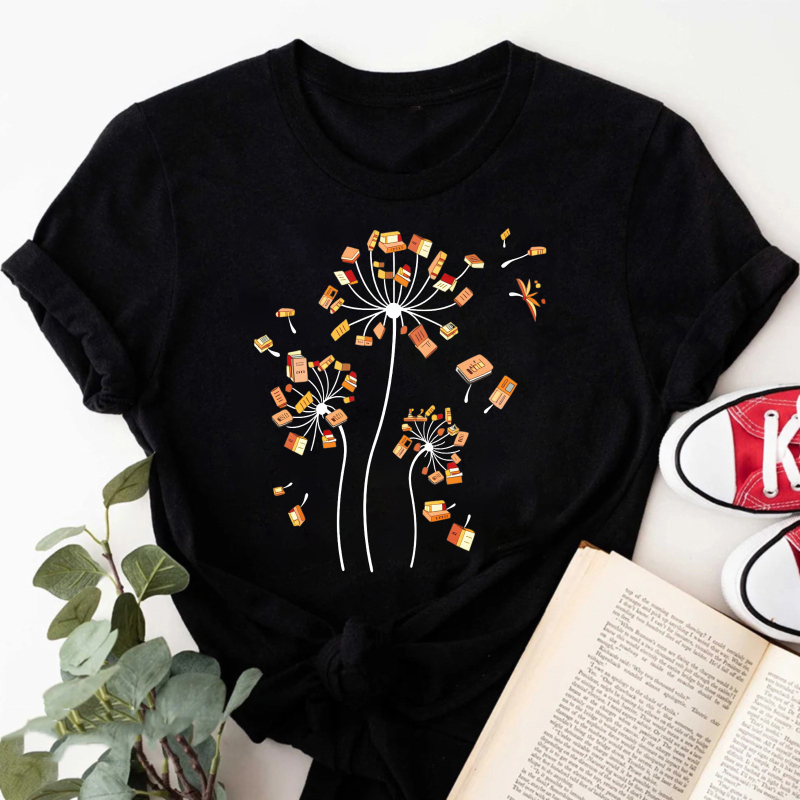 Wardrobecart Dandelion Seeds With Book And Sneaker Tshirt