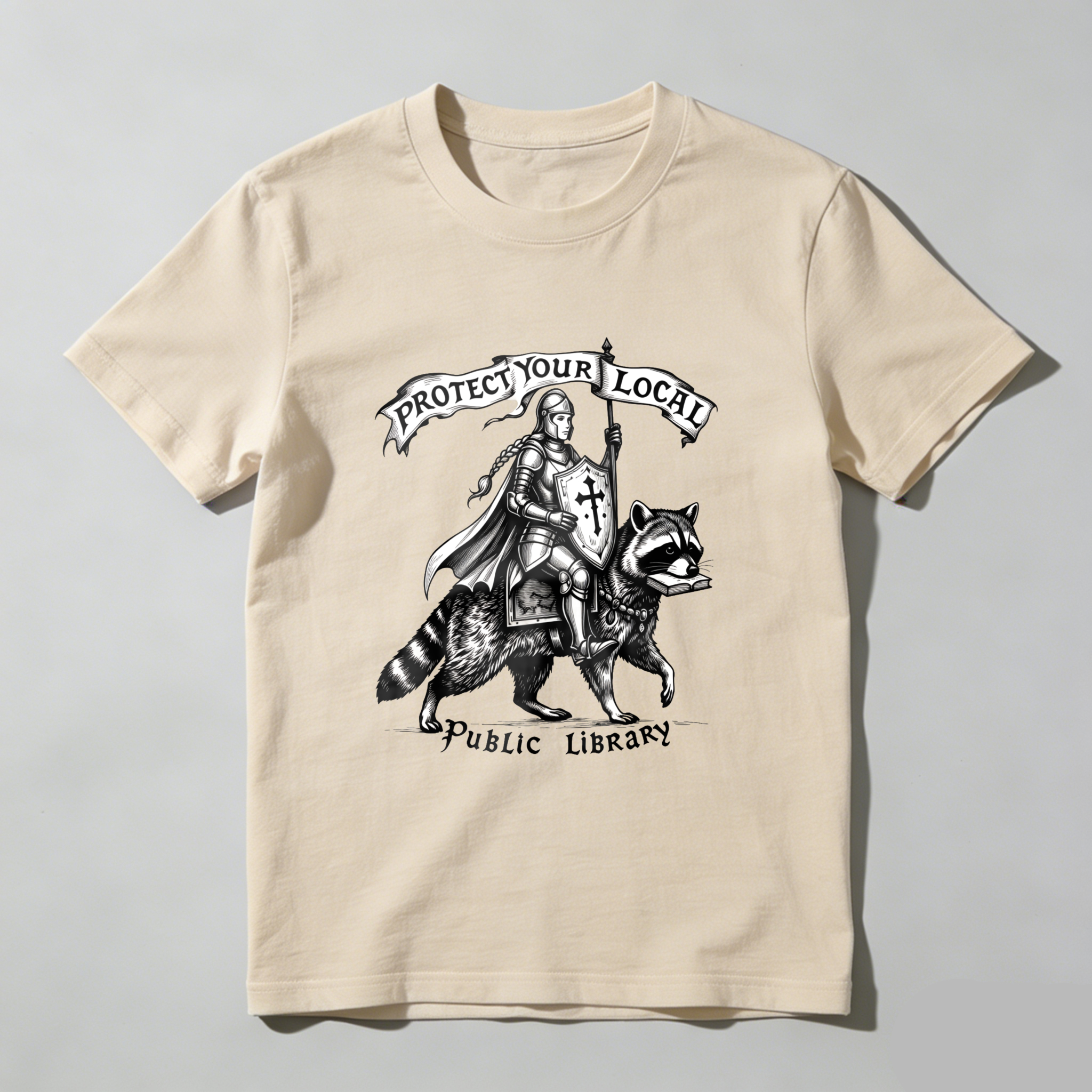 Wardrobecart Knight Riding Raccoon With Sword And Shield Tshirt