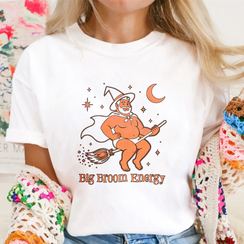 Funny Witch Riding Broomstick Big Broom Energy Halloween Moon Stars Graphic Unisex Classic T-shirt