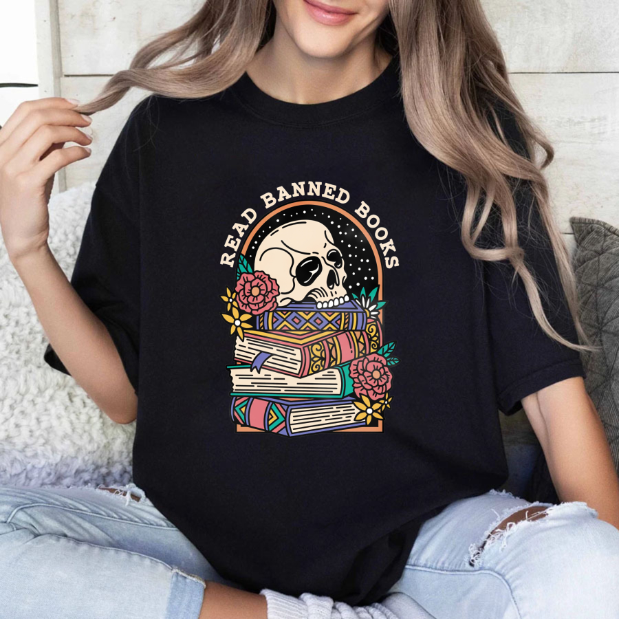 Wardrobecart Read Banned Books Skull And Books Tshirt