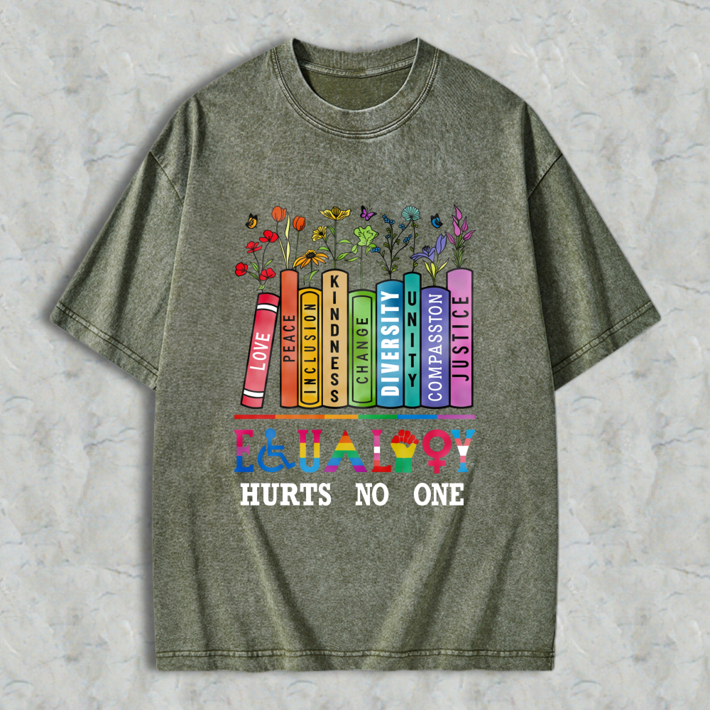 Wardrobecart Colorful Crayons With Words Love Peace Kindness Diversity Compassion Unity Justice And Flowers Above Equality Hurts No One Unisex Washed T-shirt
