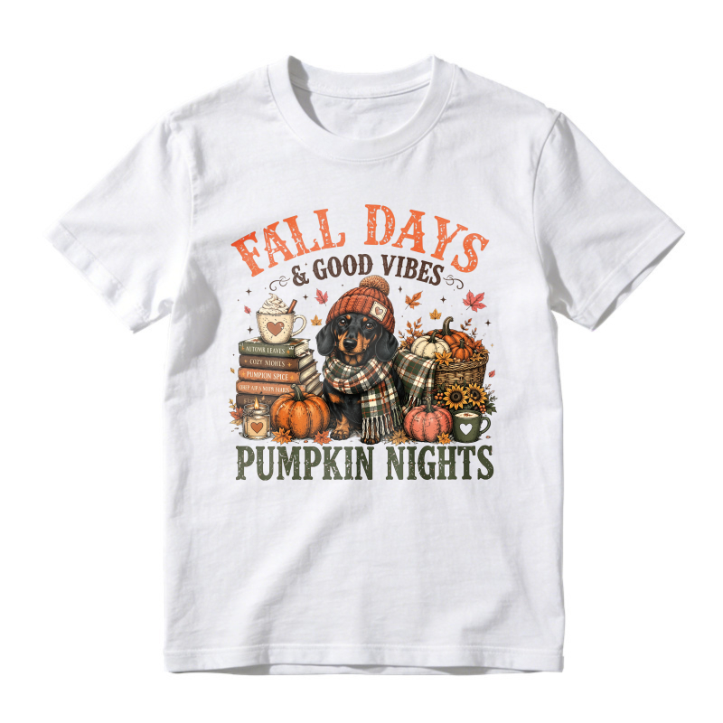 Fall Days And Good Vibes Pumpkin Nights Dachshund Dog Autumn Harvest, Unisex Classic T-shirt