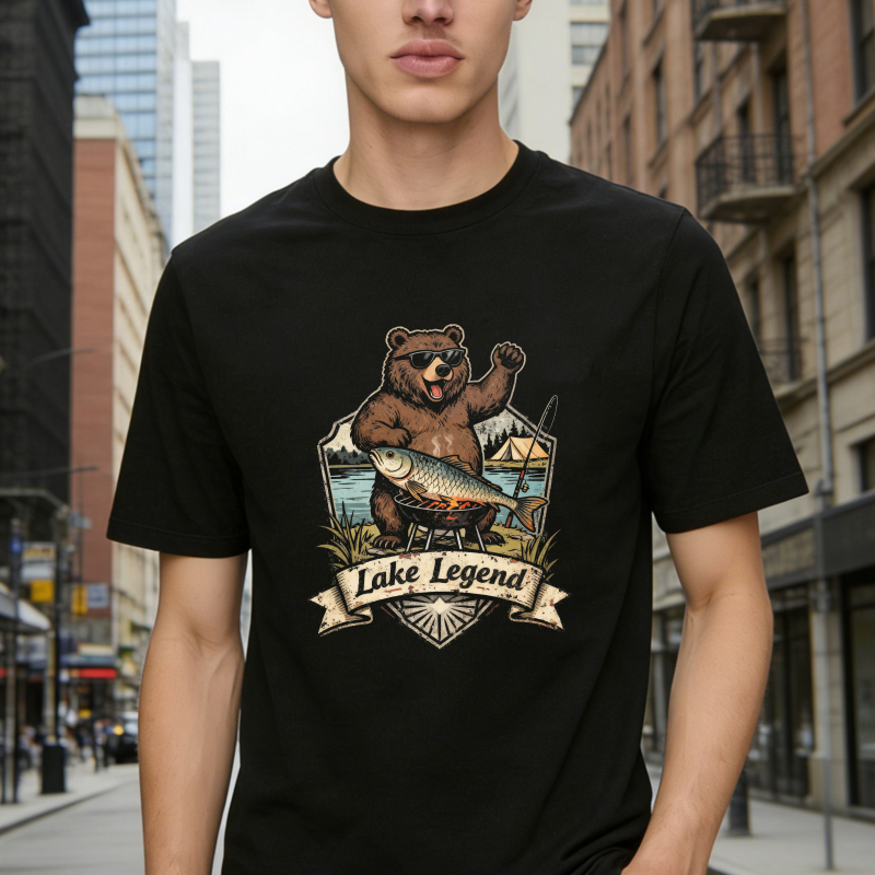 Lake Legend Bear Fishing Campfire Vintage Graphic Unisex Classic T-shirt