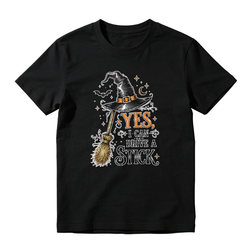 Yes I Can Drive A Stick Witch Hat Broomstick Halloween Humor Unisex Classic T-shirt